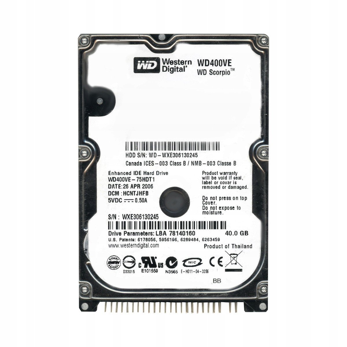 Wd Scorpio 40GB 5.4K 8MB Ata 2.5'' WD400VE
