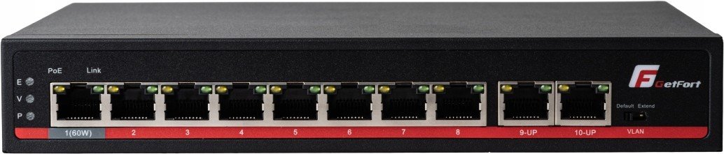 GetFort Gigabitový switch Ethernet 10 portů 120W PoE