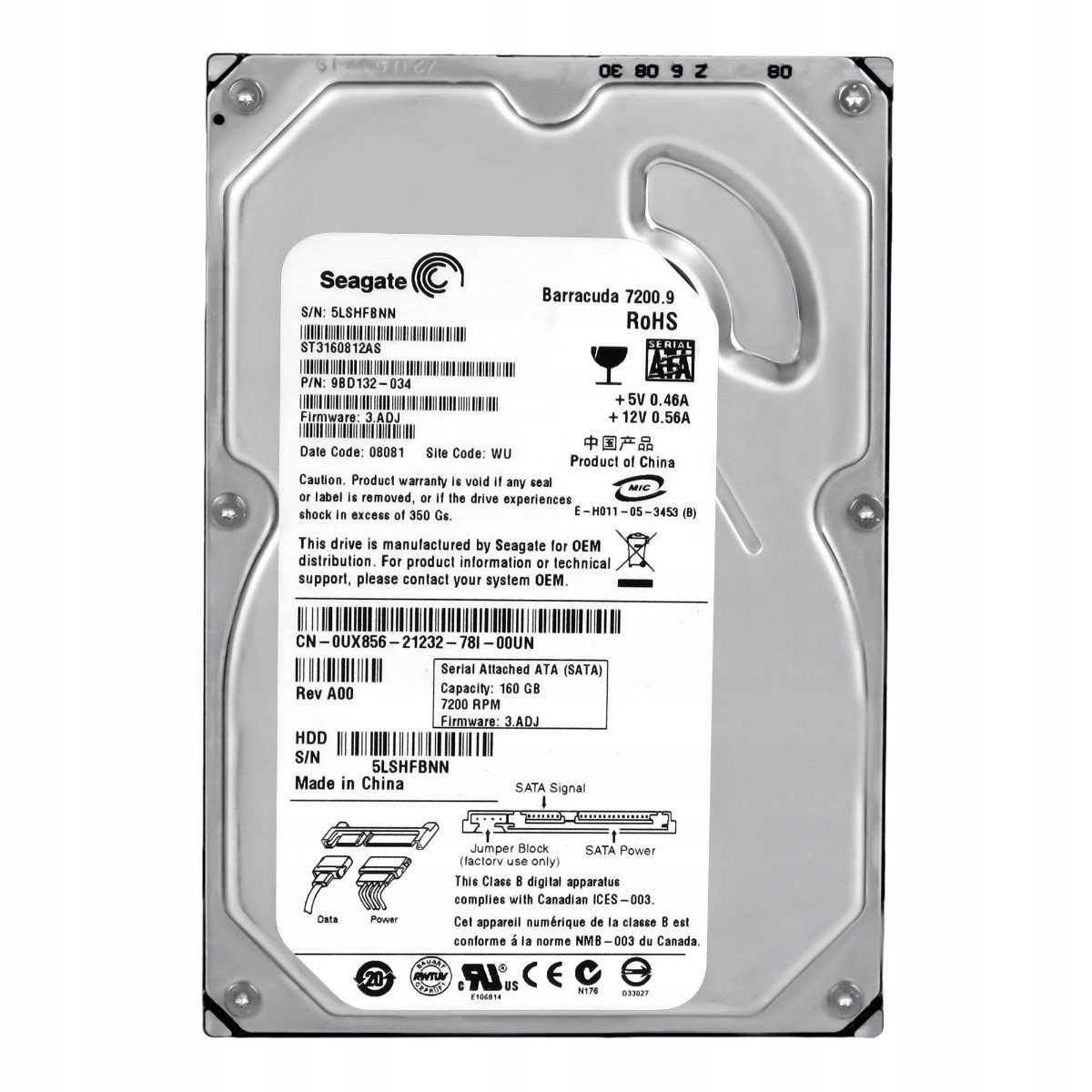 Dell 0UX856 160GB 7.2K Sata II 3.5'' ST3160812AS