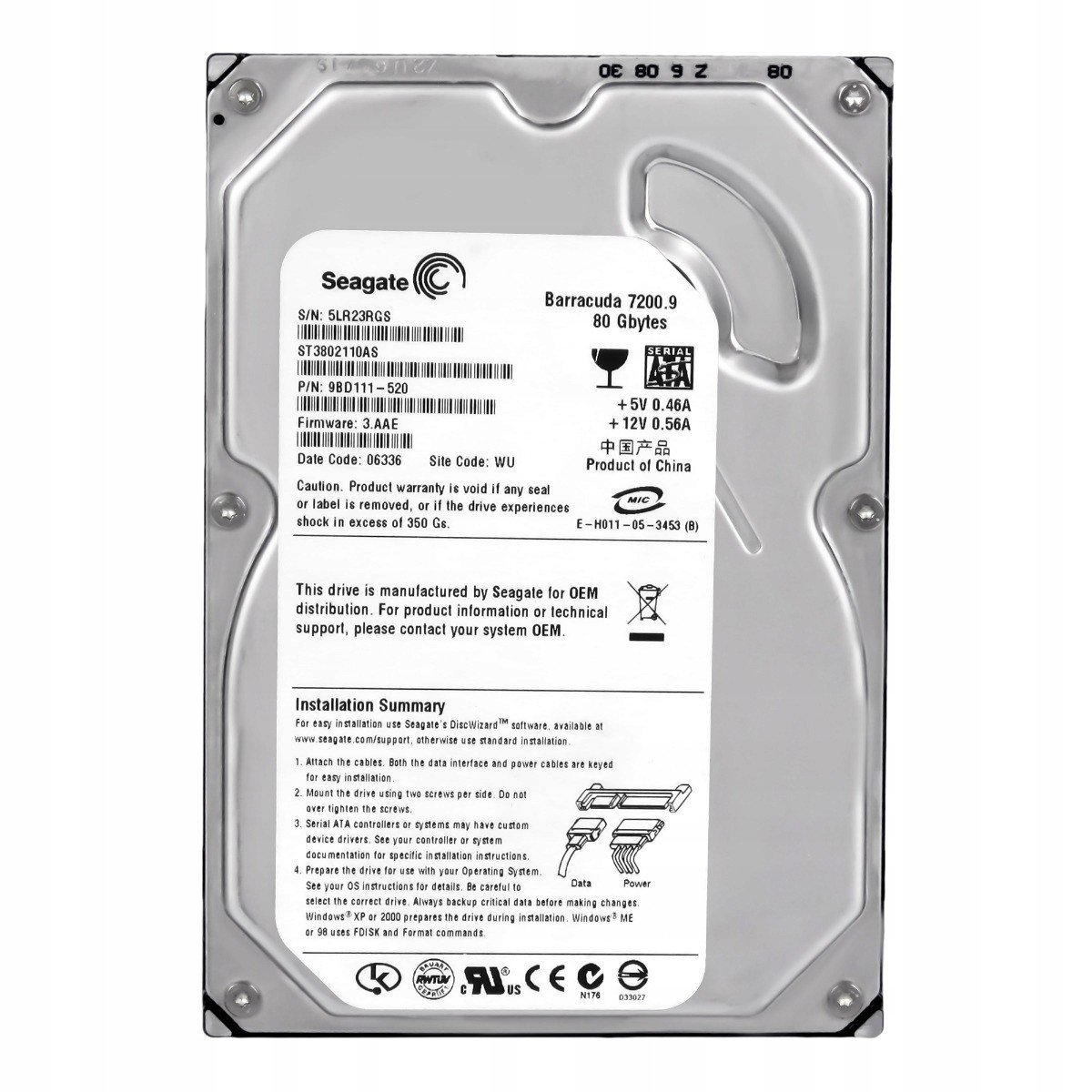 Seagate 80GB 7.2K Sata II 3.5'' ST3802110AS