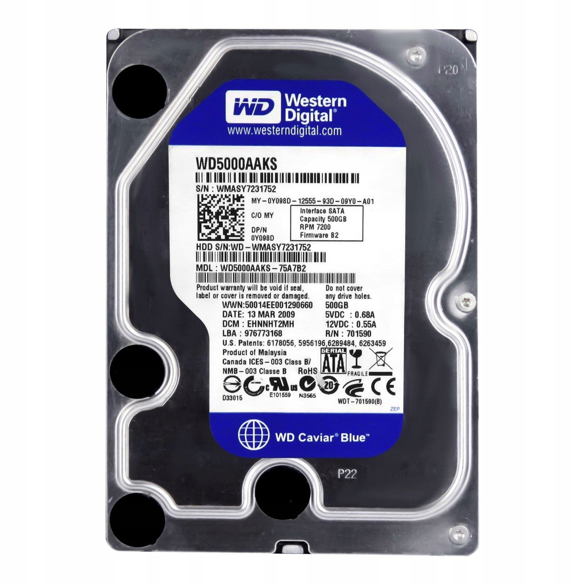 Dell 0Y098D 500GB 7.2K 16MB Sata II 3.5 WD5000AAKS