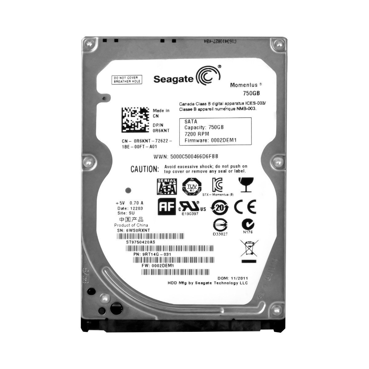 Dell 0R6KNT 750GB 7.2K Sata II 2.5'' ST9750420AS
