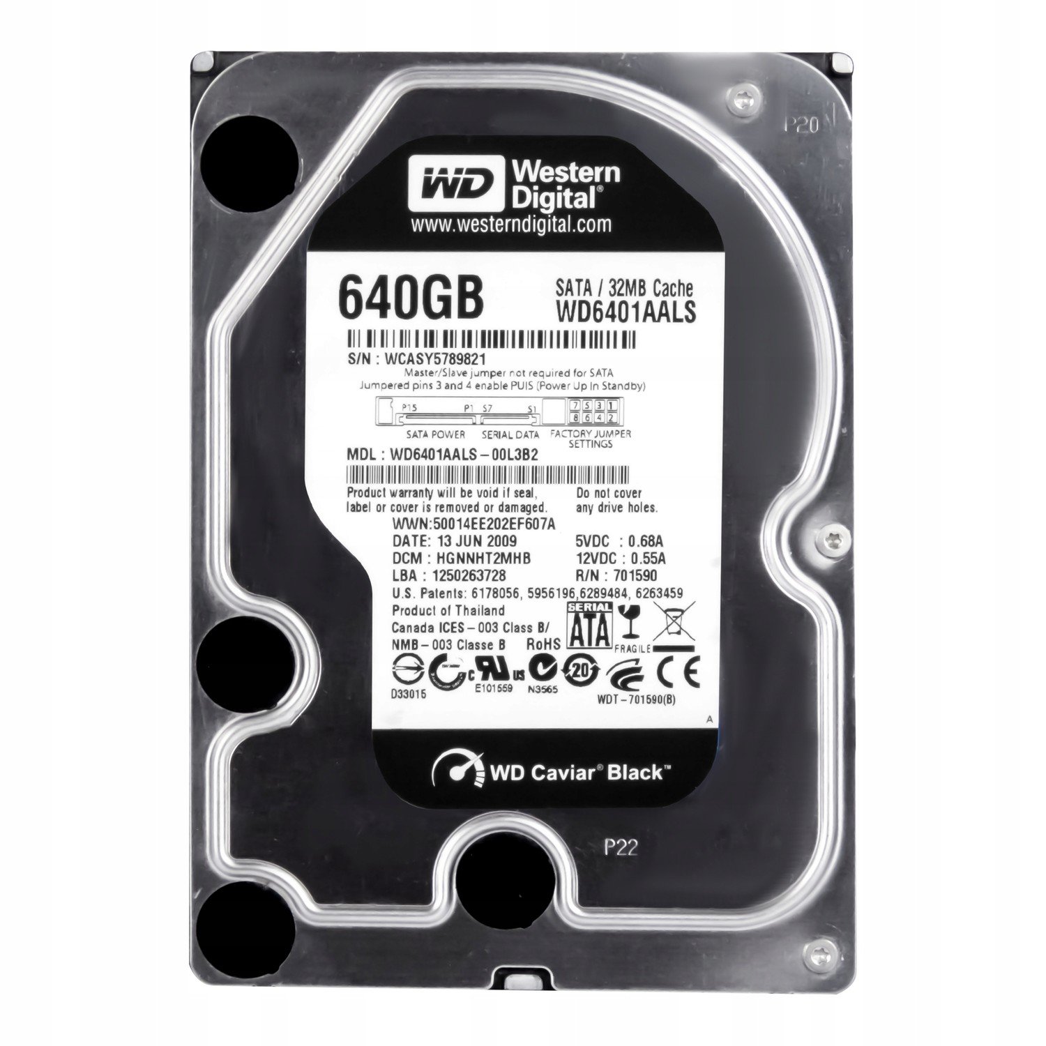 Wd Black 640GB 7.2K 32MB Sata II 3.5'' WD6401AALS
