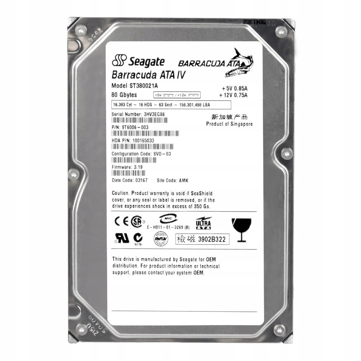 Seagate Barracuda 80GB 7.2K Ata 3.5'' ST380021A