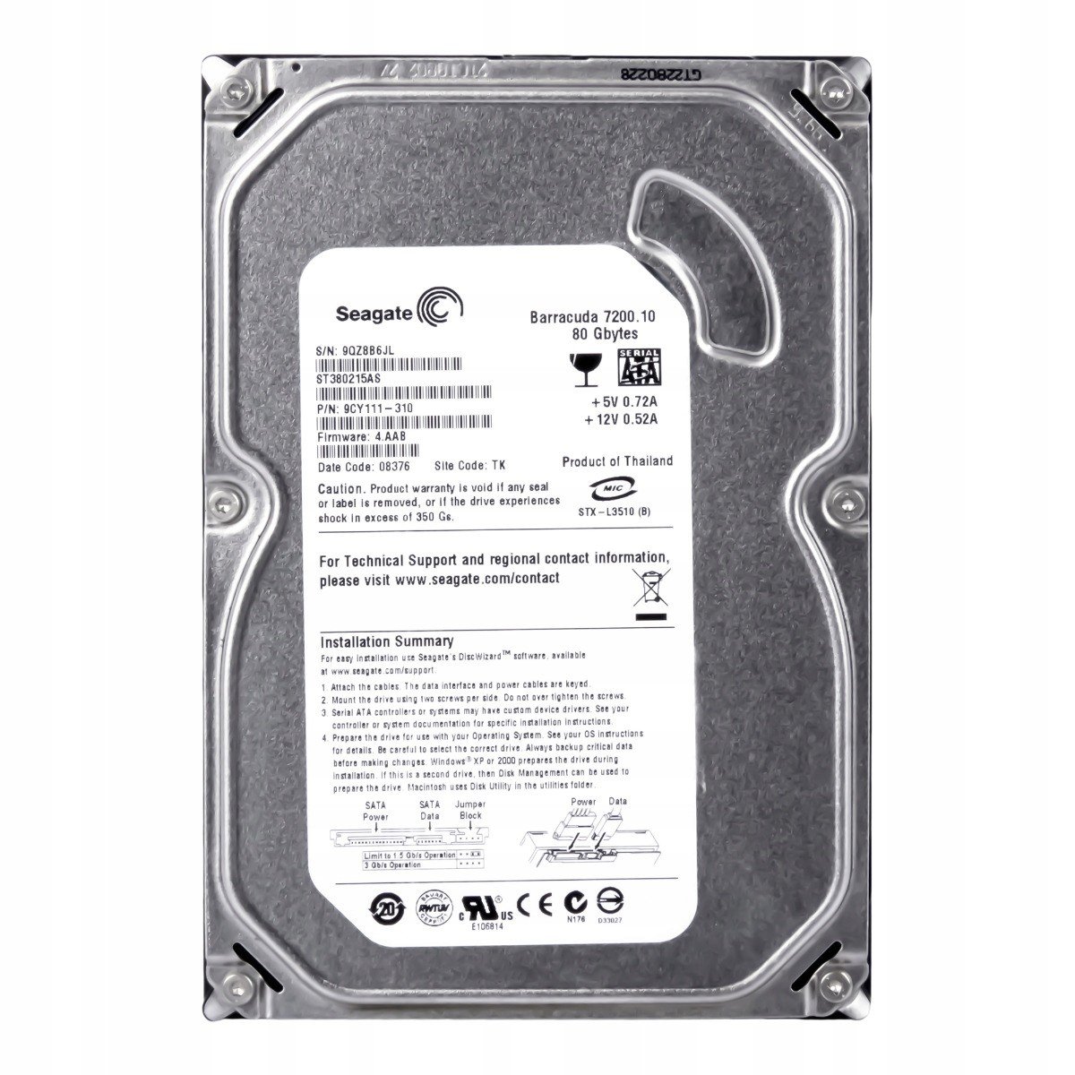 Seagate 80GB 7.2k 2MB Sata II 3.5'' ST380215AS