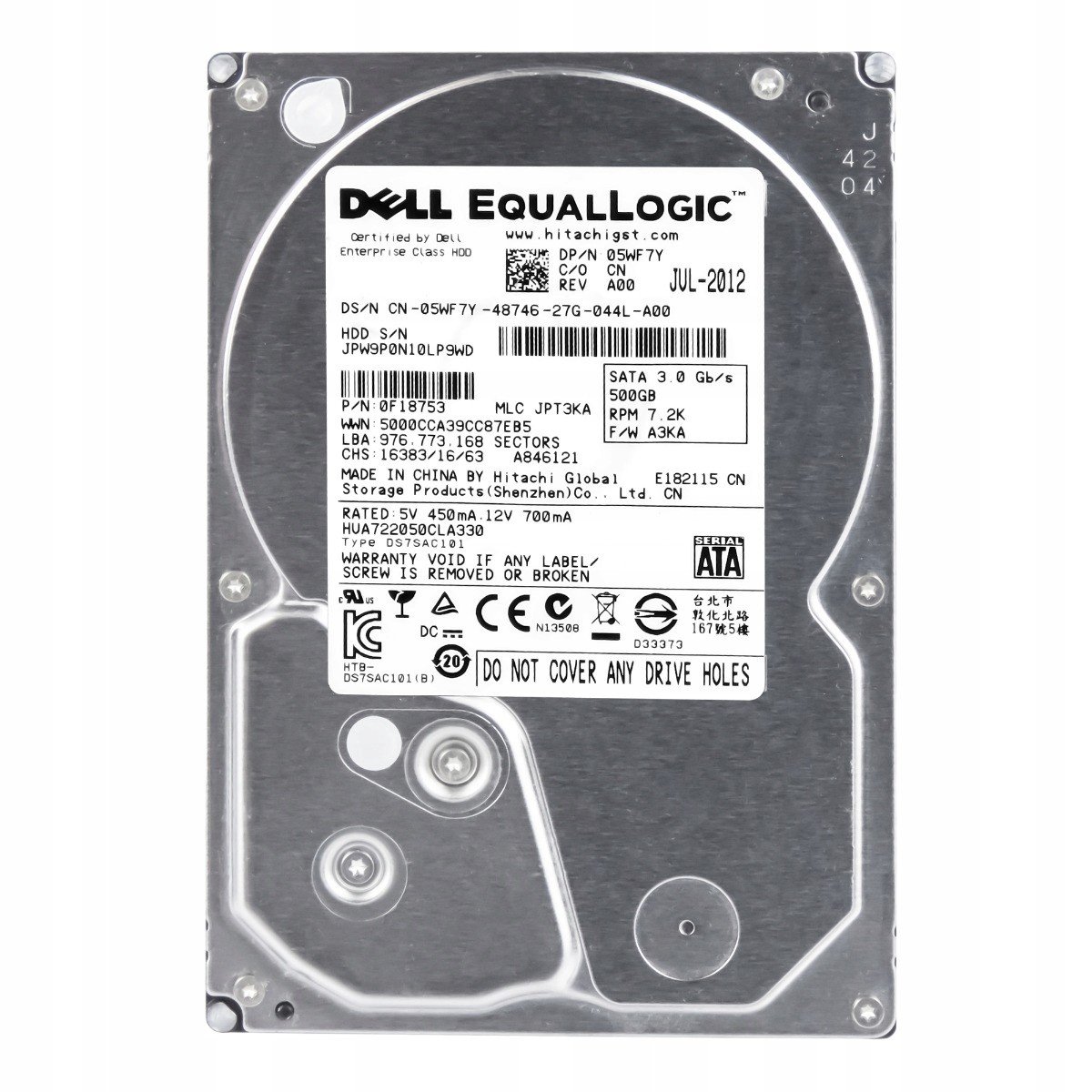 Dell 05WF7Y 500GB 7.2K Sata II 3.5 HUA722050CLA330