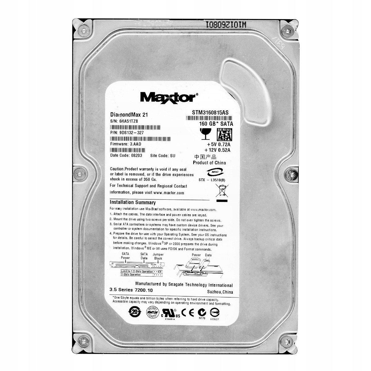 Maxtor 160GB 7.2k 8MB Sata II 3.5'' STM3160815AS