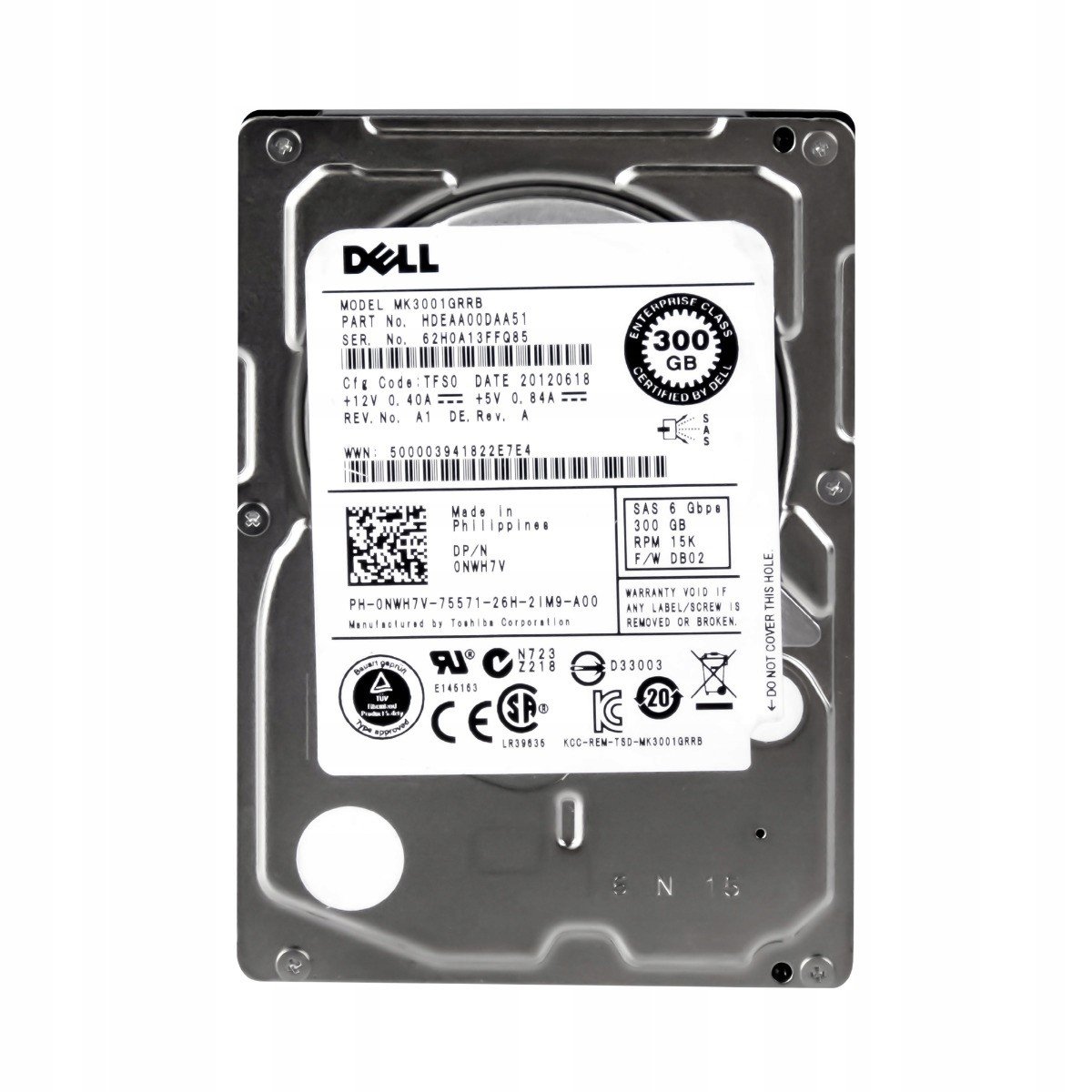 Dell 0NWH7V 300GB 15K 32MB SAS-2 2,5'' MK3001GRRB