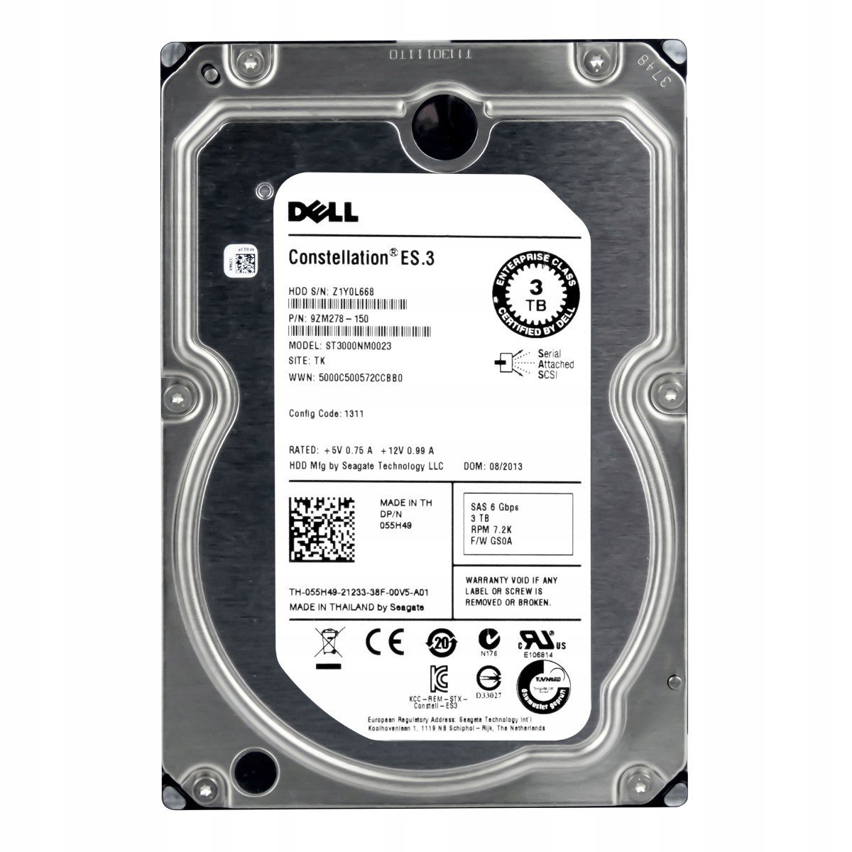 Dell 055H49 3TB 7.2K 128MB SAS-2 3.5' ST3000NM0023