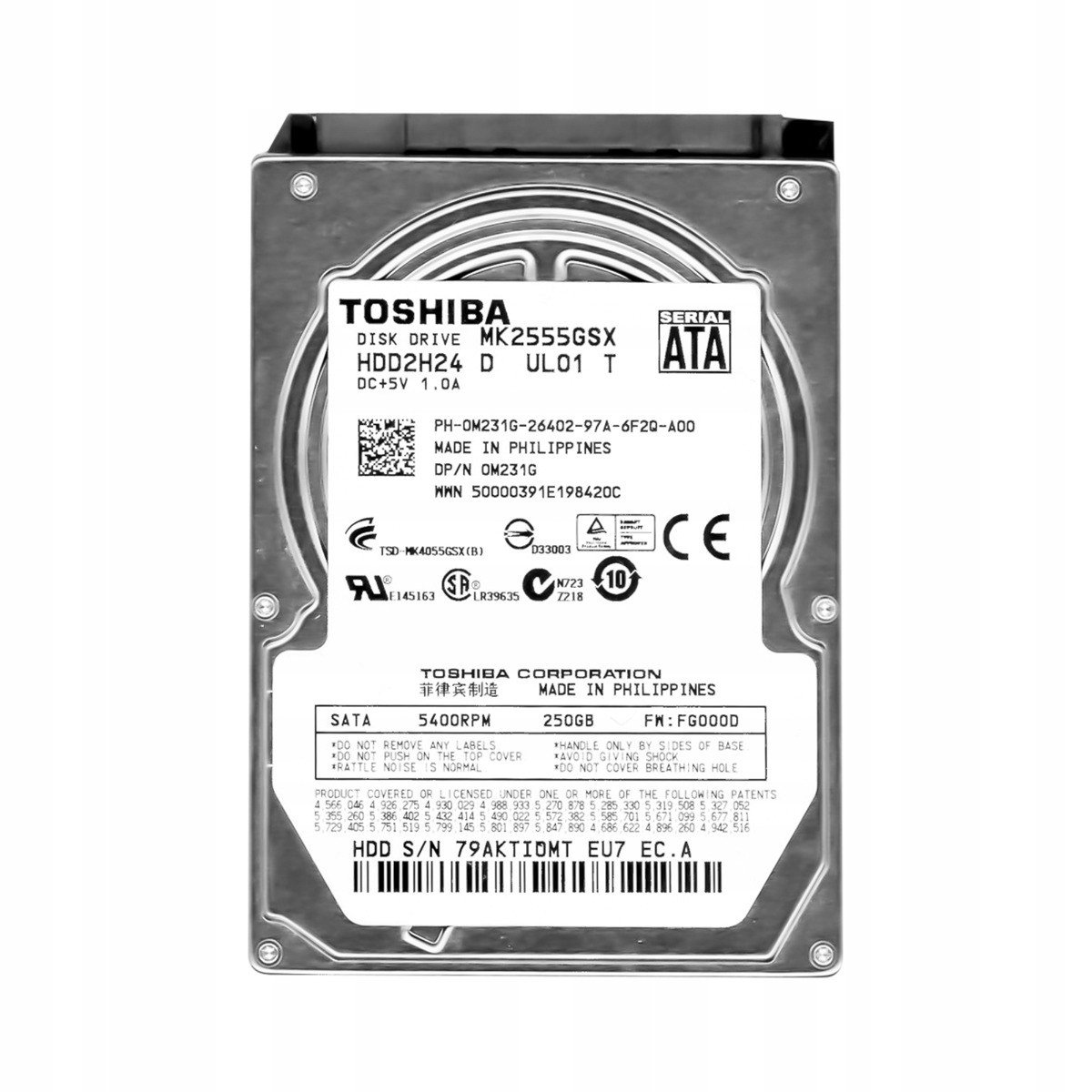 Toshiba 250GB 5,4K 8MB Sata II 2,5'' MK2555GSX