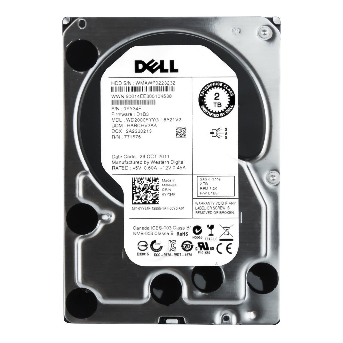 Dell 0YY34F 2TB 7.2K 32MB SAS-2 3.5'' WD2000FYYG