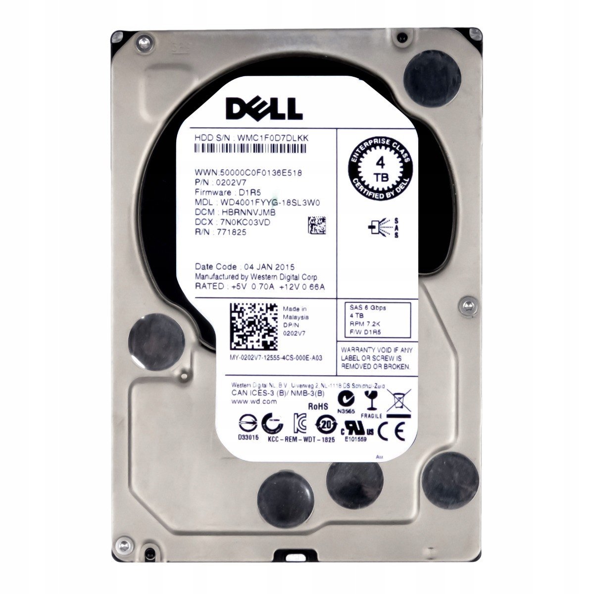 Dell 0202V7 4TB 7,2K 32MB SAS-2 3,5'' WD4001FYYG