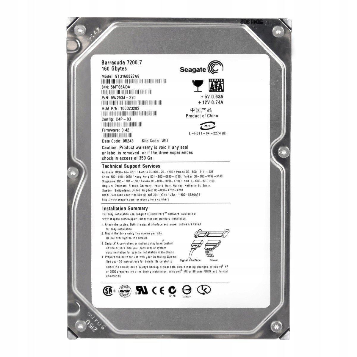 Seagate 160GB 7.2K 8MB Sata 3.5'' ST3160827AS