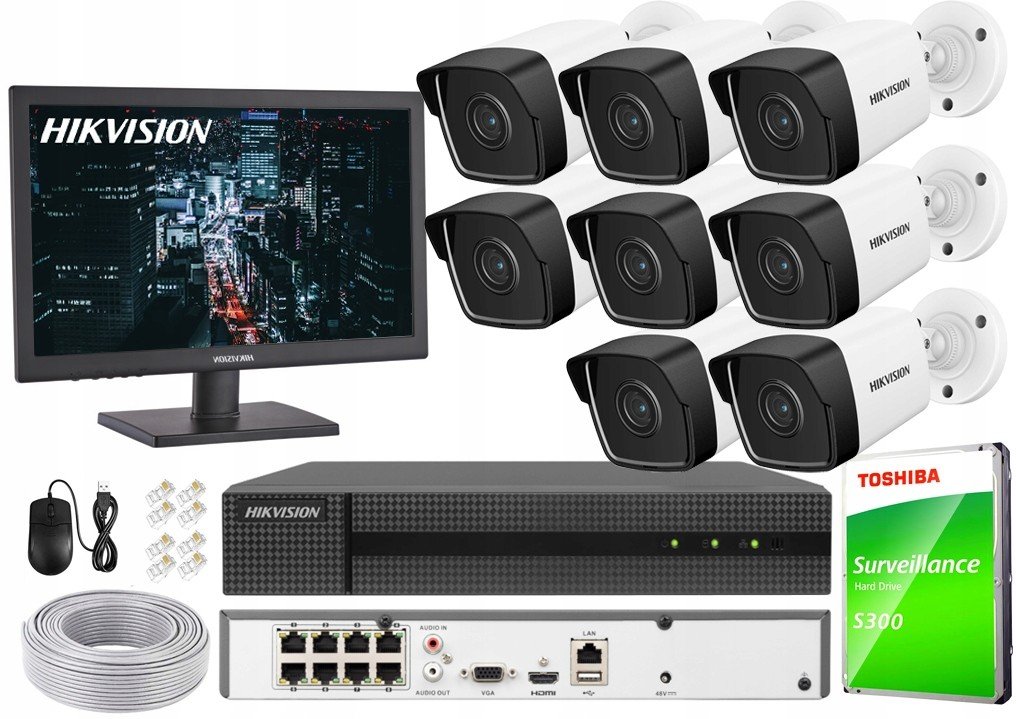 Ip Surveillance 4MPx Hikvision 8 PoE kamery monitor