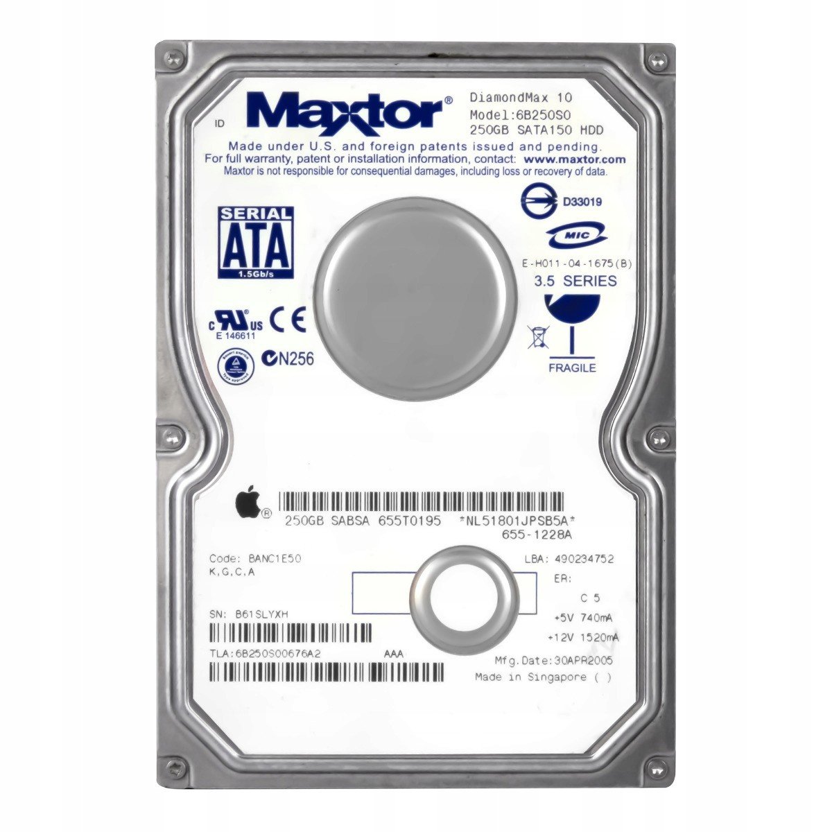 Maxtor 250GB 7.2K 16MB Sata 3.5'' 6B250S0