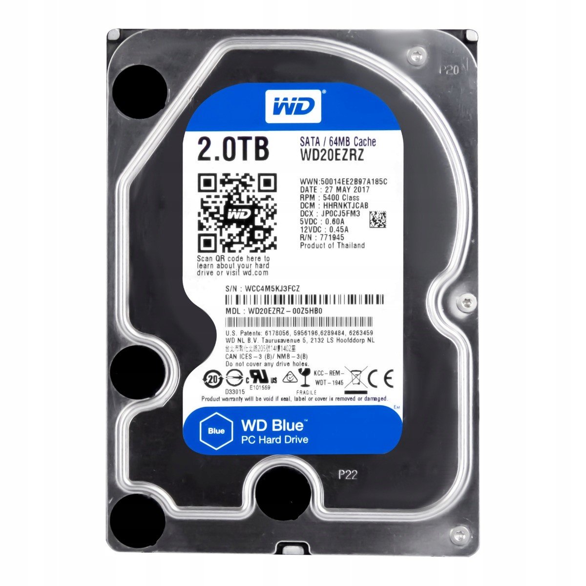 Wd Blue 2TB 5.4K 64MB Sata III 3.5'' WD20EZRZ