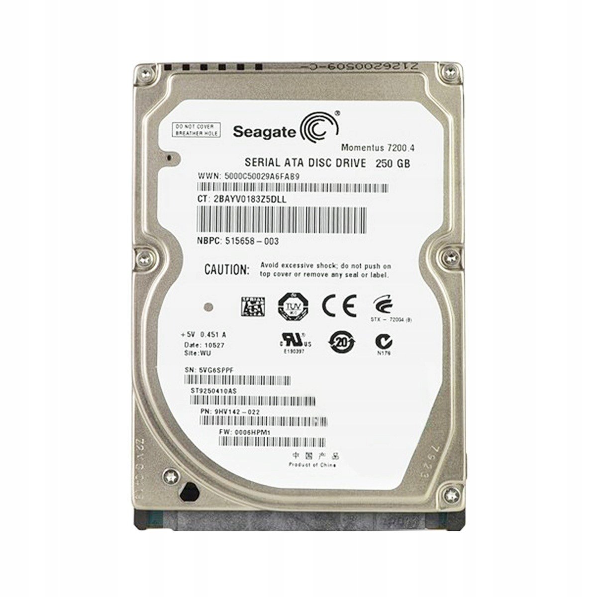 Seagate 250GB 7.2K 16MB Sata II 2.5'' ST9250410AS