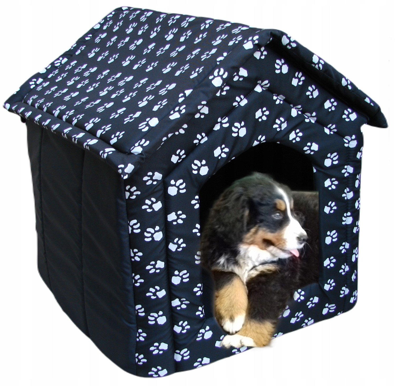 pelíšek psí bouda do domácnosti černá v tlapkách R.2
