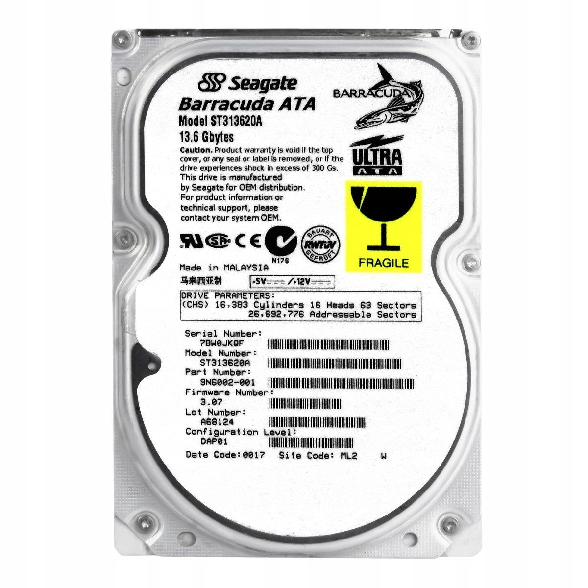 Seagate Barracuda 13.6GB 7.2K Ata 3.5'' ST313620A