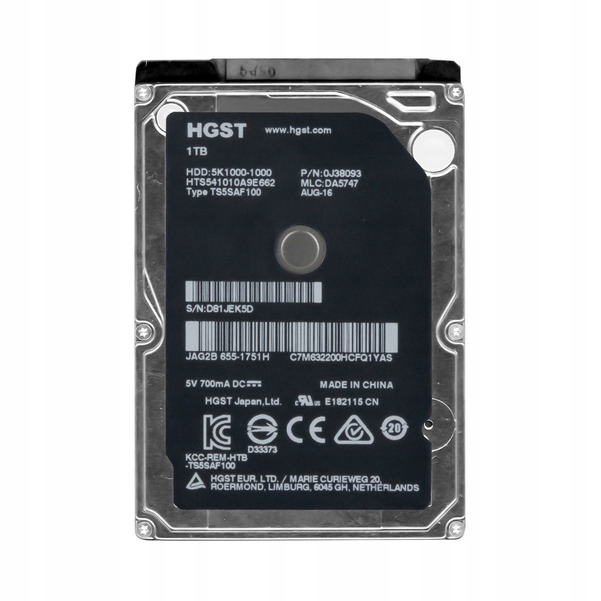 Hgst 1TB 5.4K 8MB Sata III 2.5'' HTS541010A9E662