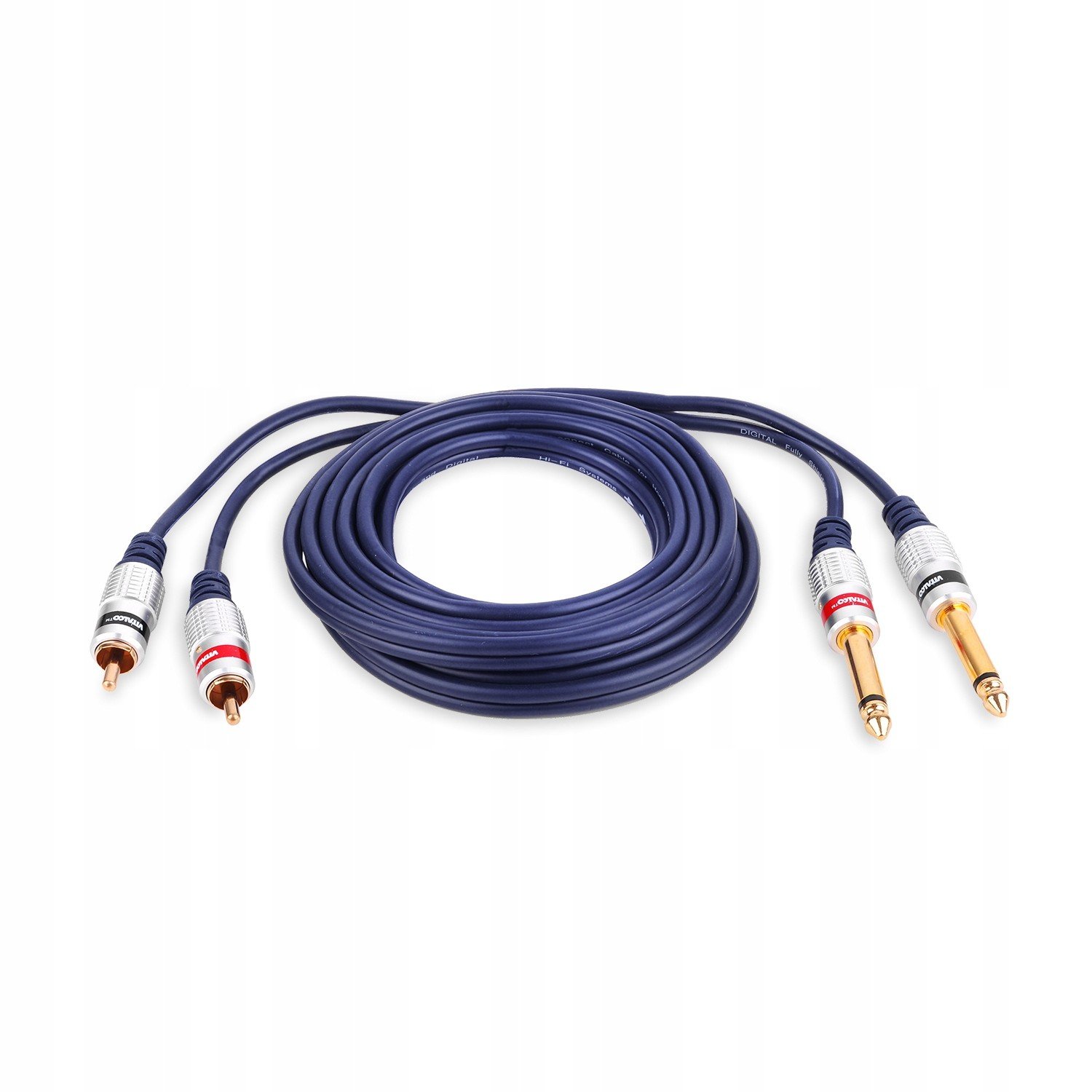 Kabel 2x Jack 6,3 konektor 2x Rca konektor Vitalco 10 m