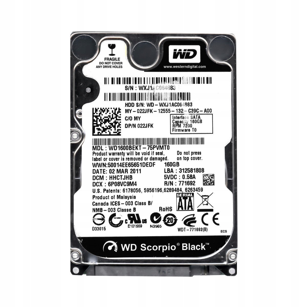 Dell 022JFK 160GB 7.2K 16MB Sata II 2.5 WD1600BEKT