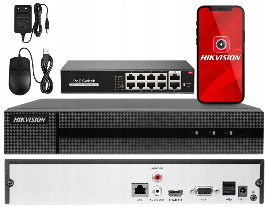 Ip rekordér Hikvision pro 8 kamer PoE switch