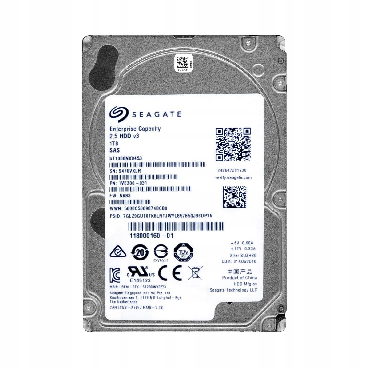Seagate 1TB 7,2K 128MB SAS-3 2,5'' ST1000NX0453