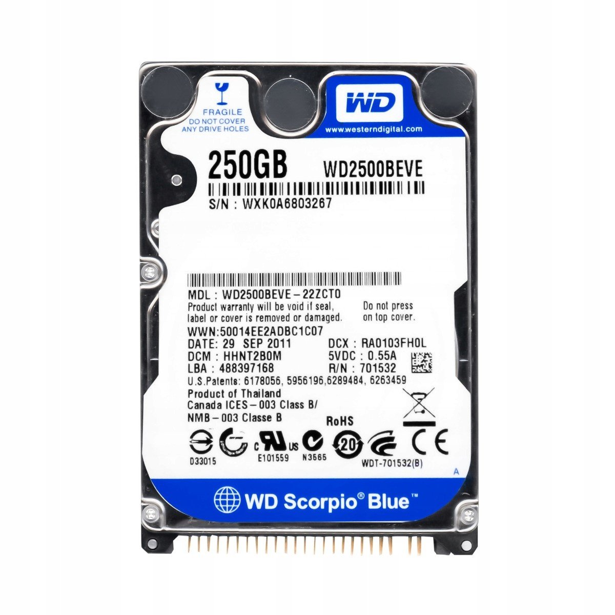 Wd Scorpio Blue 250GB 5,4K Ata Ide 2,5' WD2500BEVE
