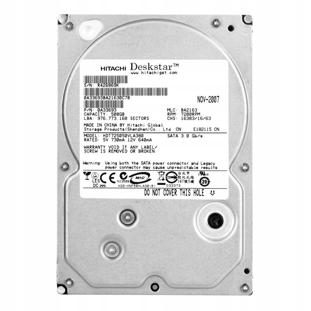 500GB 7,2K Sata II 3,5'' HDT725050VLA380