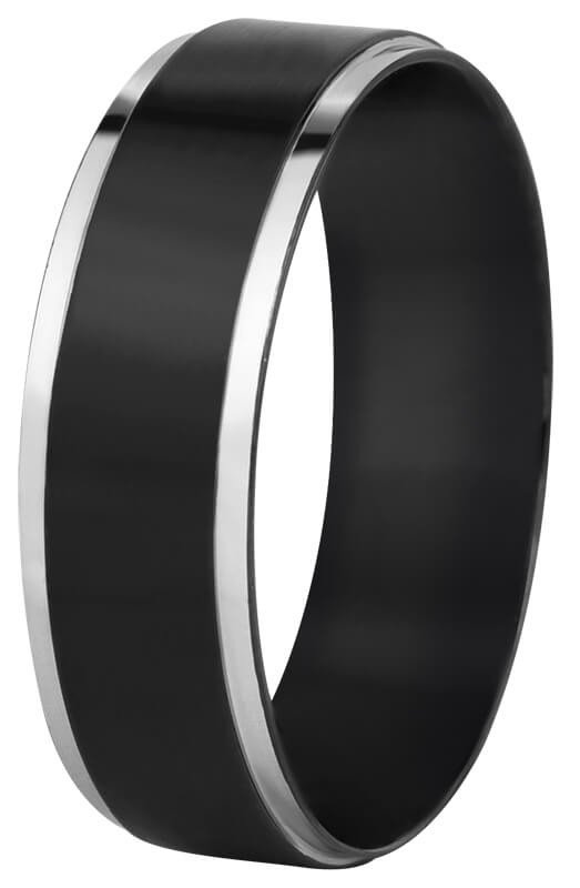 Troli Ocelový snubní prsten černý/stříbrný 64 mm