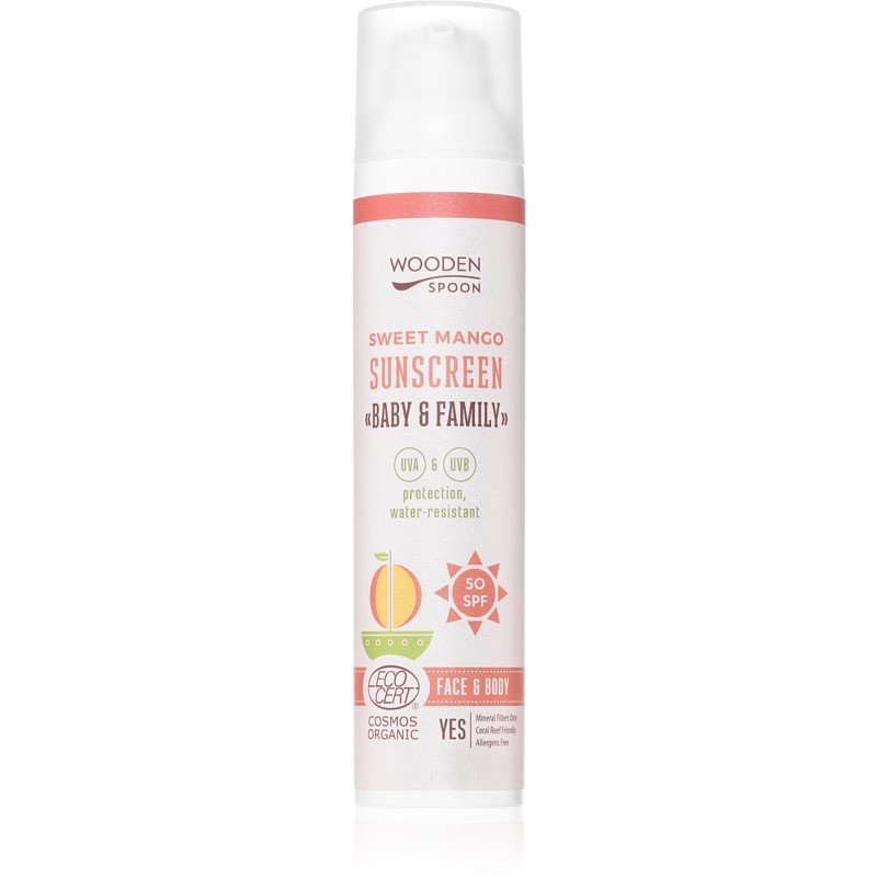 WoodenSpoon Baby & Family Sweet Mango ochranné opalovací mléko pro celou rodinu SPF 50 100 ml