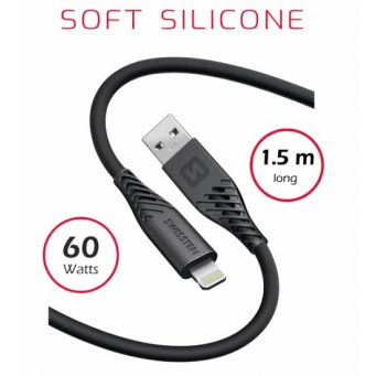 Data kabel SWISSTEN SOFT SILICONE USB/Lightning, 60W, 1,5m, černá SWISSTEN 477950 8595217481473