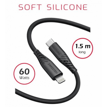 Data kabel SWISSTEN SOFT SILICONE USB-C/Lightning 1,5m, černá SWISSTEN 477952 8595217481480