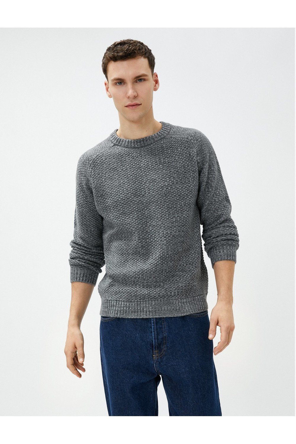 Koton Crew Neck Sweater Long Sleeved, Textured Ribbed.