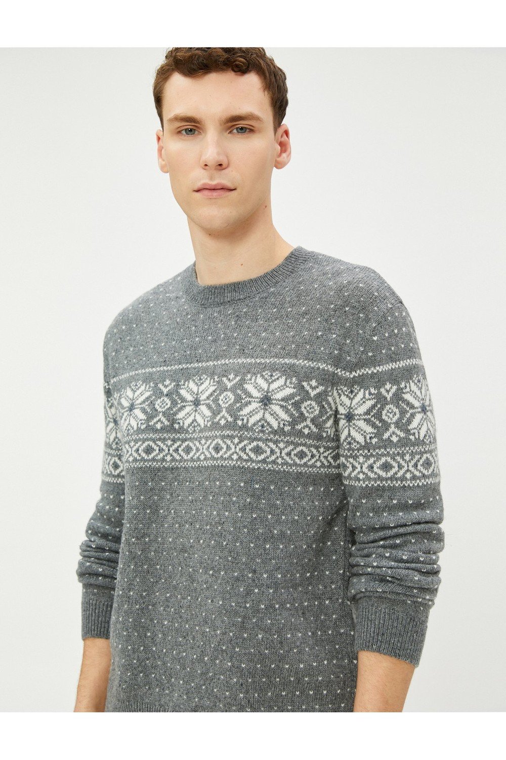 Koton Crew Neck Sweater Ethnic Pattern Wool Blend