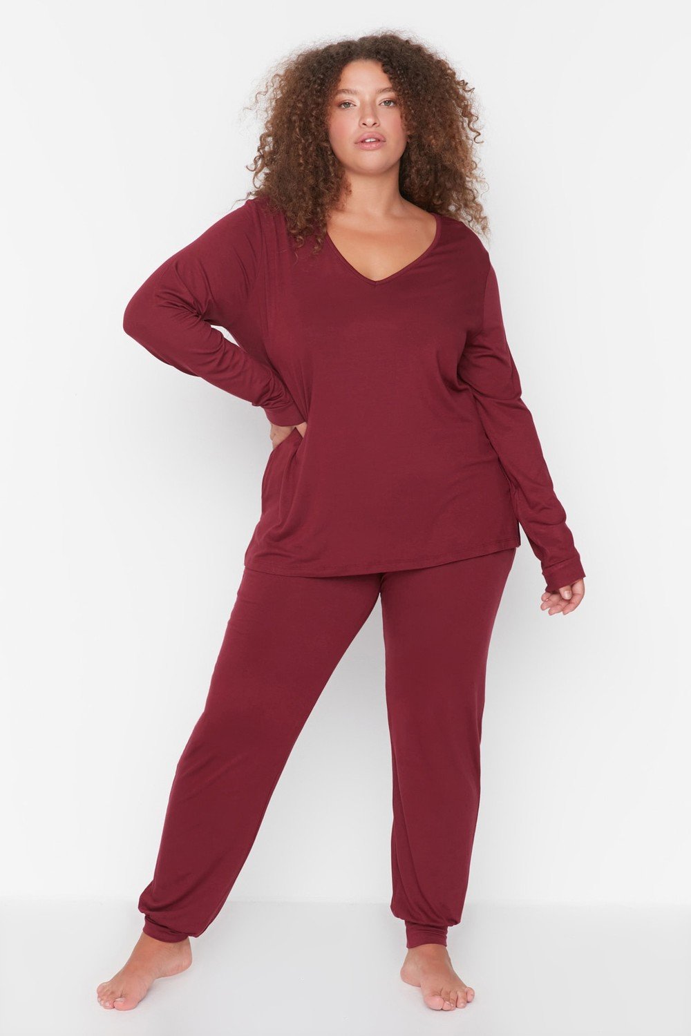Trendyol Curve Claret Red Pajamas Set