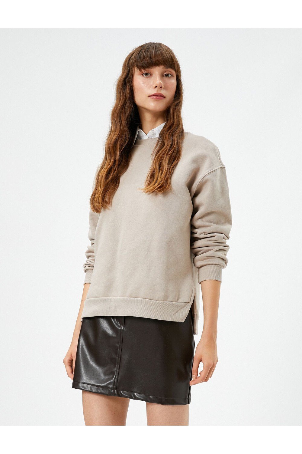 Koton Crew Neck Sweatshirt Basic Long Sleeve Ribbed.