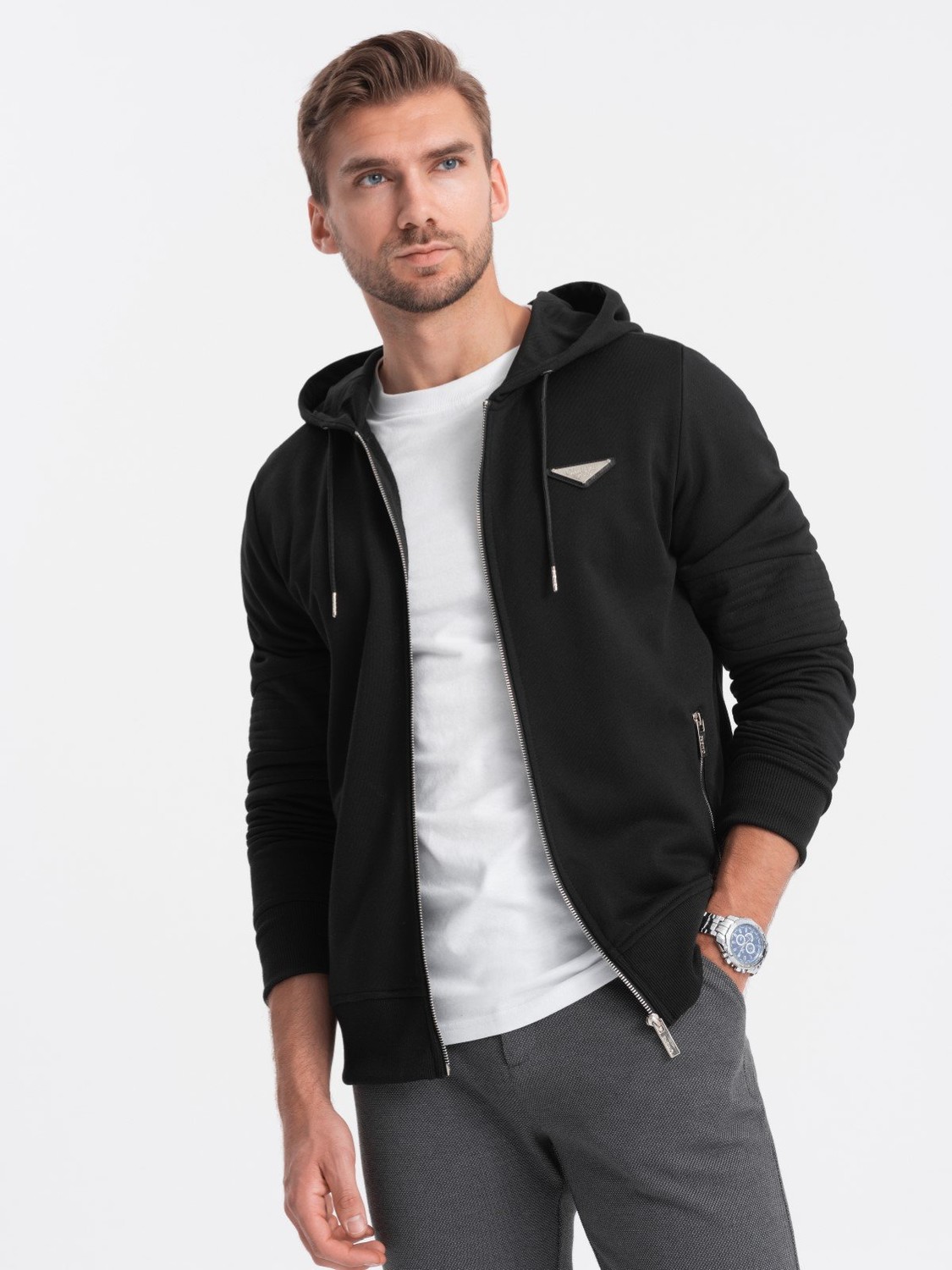 Ombre Men's unbuttoned hooded sweatshirt - black