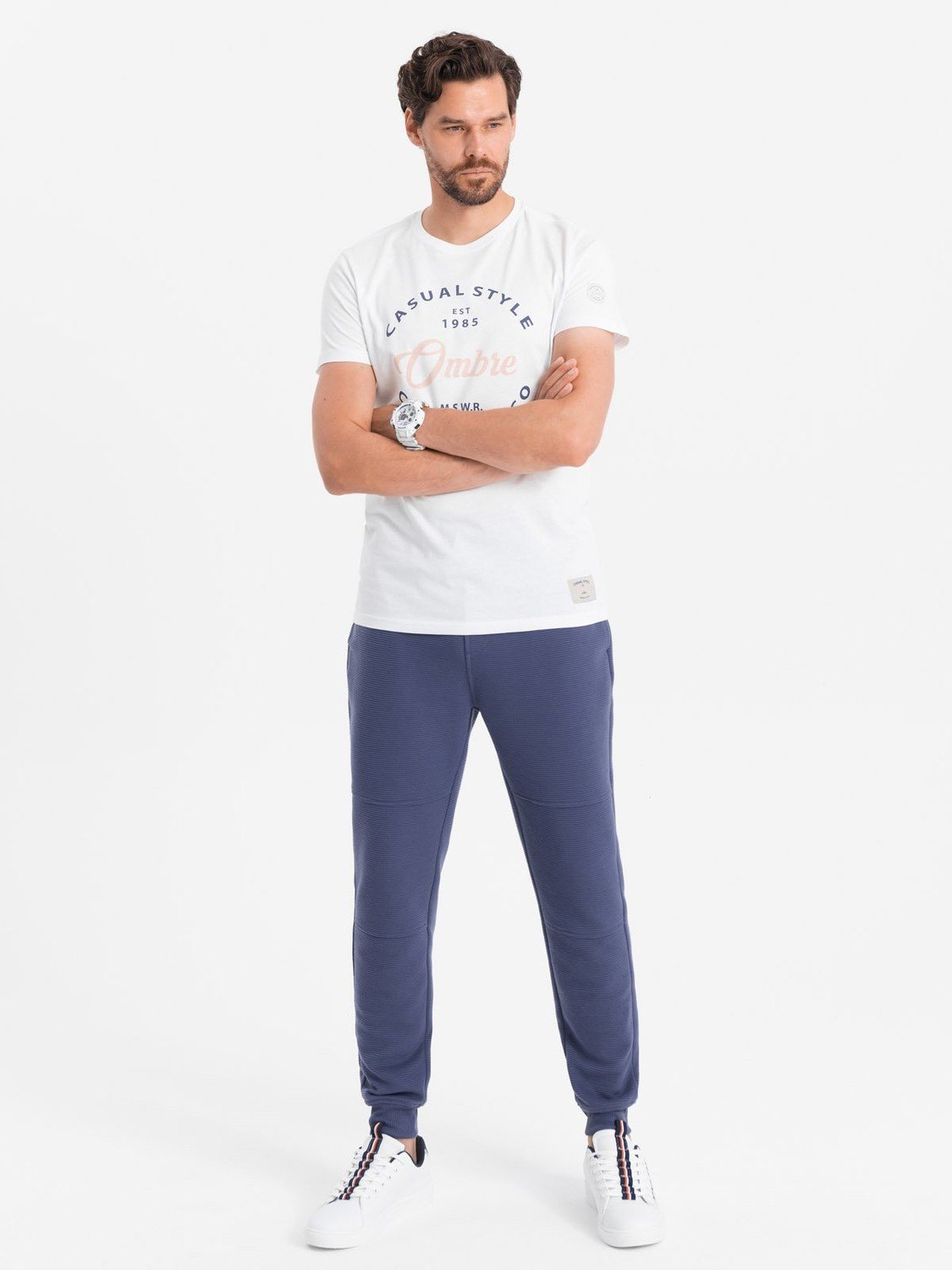 Ombre Men's ottoman fabric sweatpants - dark blue