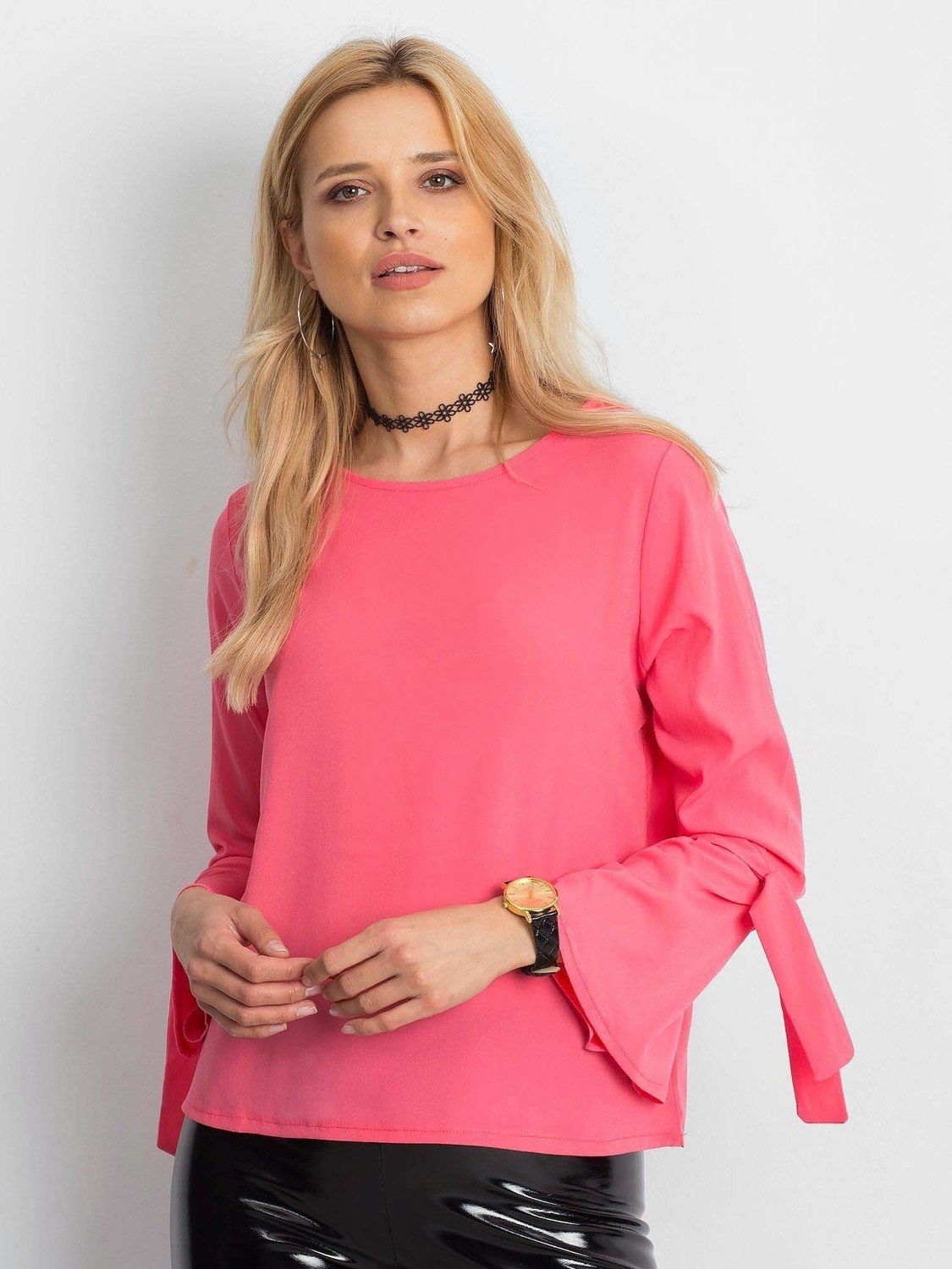 Blouse with flared tied sleeves coral