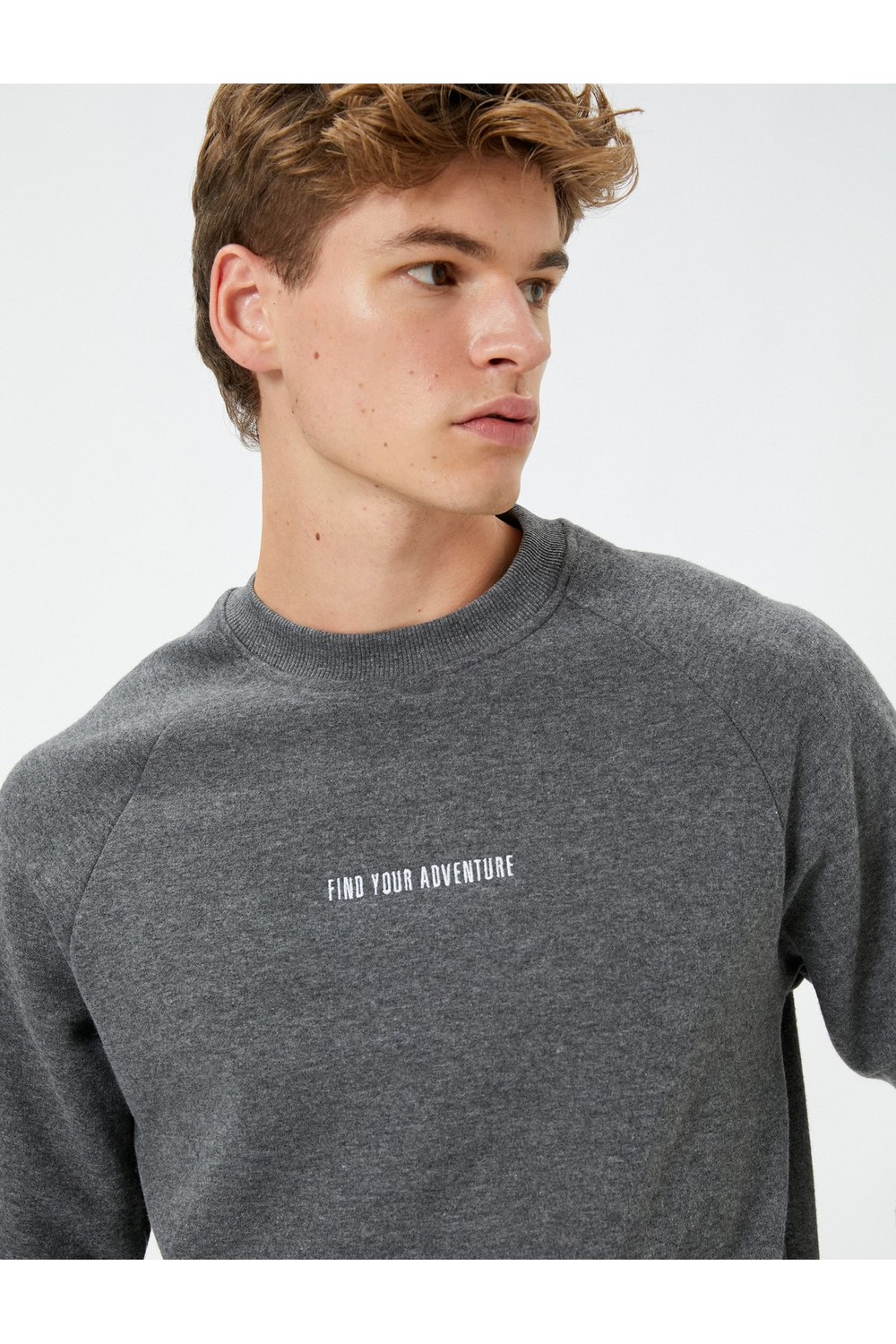 Koton Crew Neck Sweatshirt with Slogan Embroidered Raglan Sleeve.