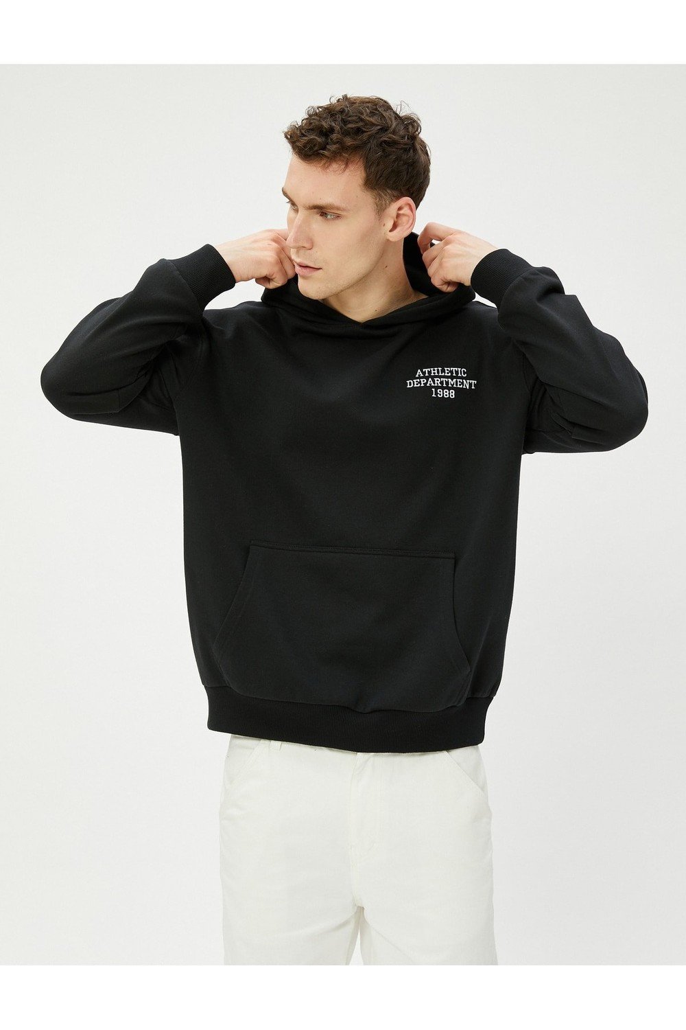 Koton College Sweatshirt Hooded Printed Kangaroo Pocket Detailed.