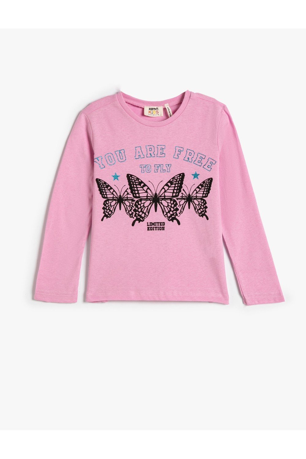 Koton Butterfly Printed T-Shirt Long Sleeve Crew Neck Cotton