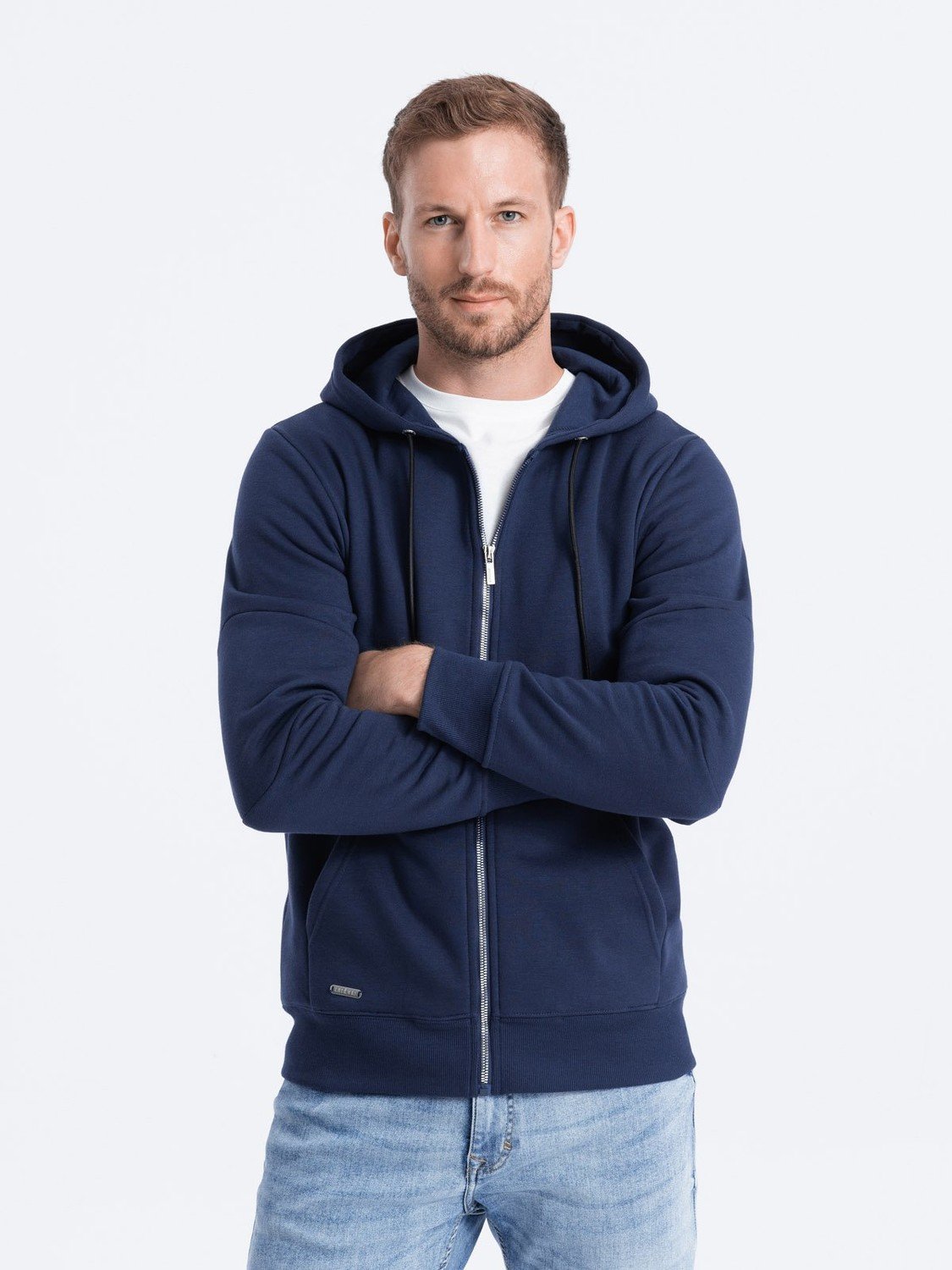 Ombre Men's unbuttoned hooded sweatshirt - dark blue