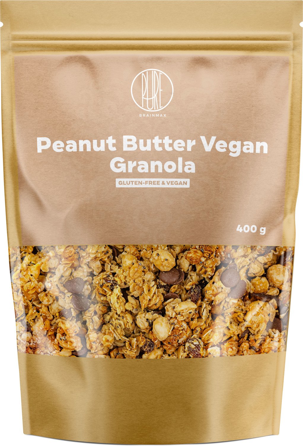 BrainMax Pure Peanut Butter Vegan Granola, granola s arašídovým máslem, 400 g