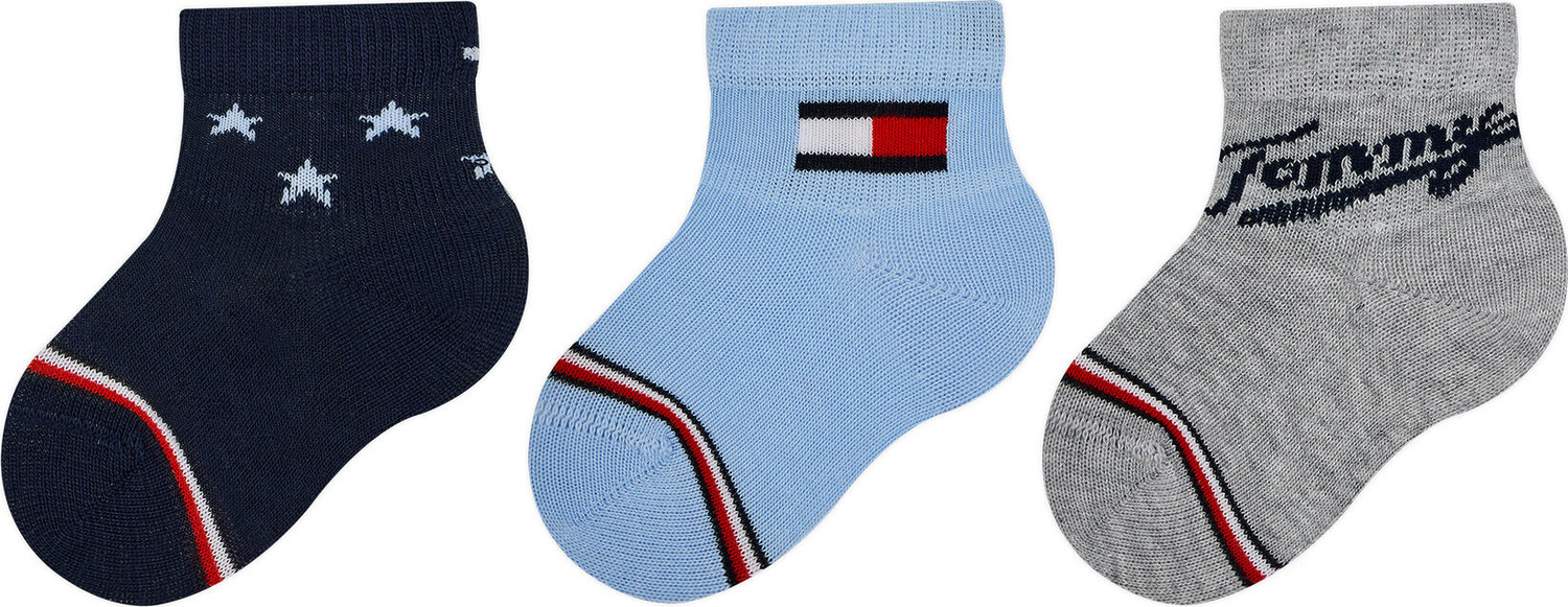 Sada 3 párů dětských vysokých ponožek Tommy Hilfiger 701224997 Blue Combo 002