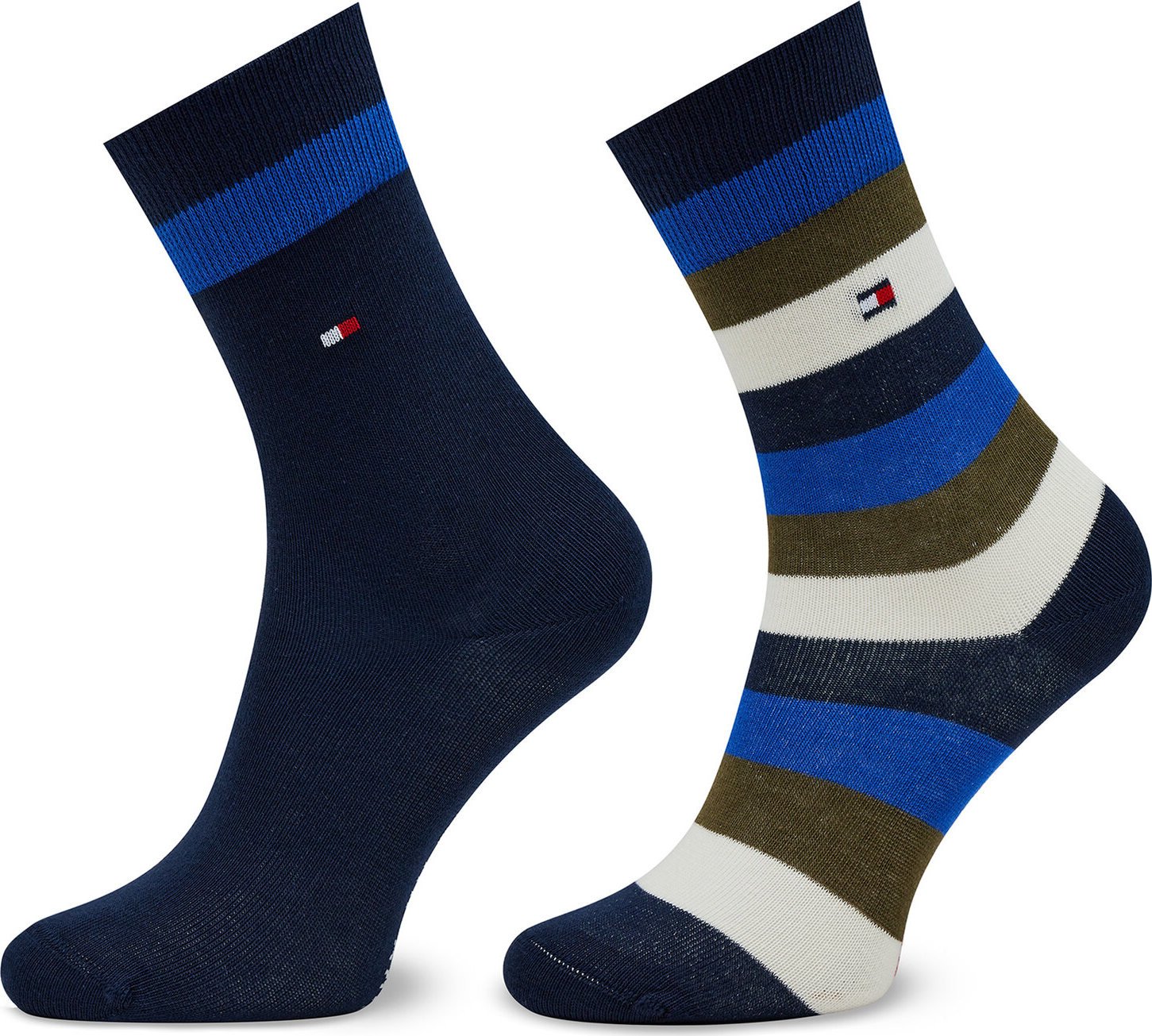 Sada 2 párů dětských vysokých ponožek Tommy Hilfiger 354009001 Olive Green/Blue Combo 052