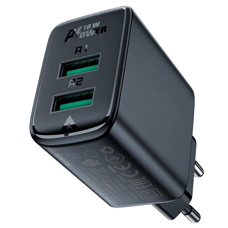 Síťová nabíječka Acefast A33, 2x USB, 18W, QC3.0 (černá)