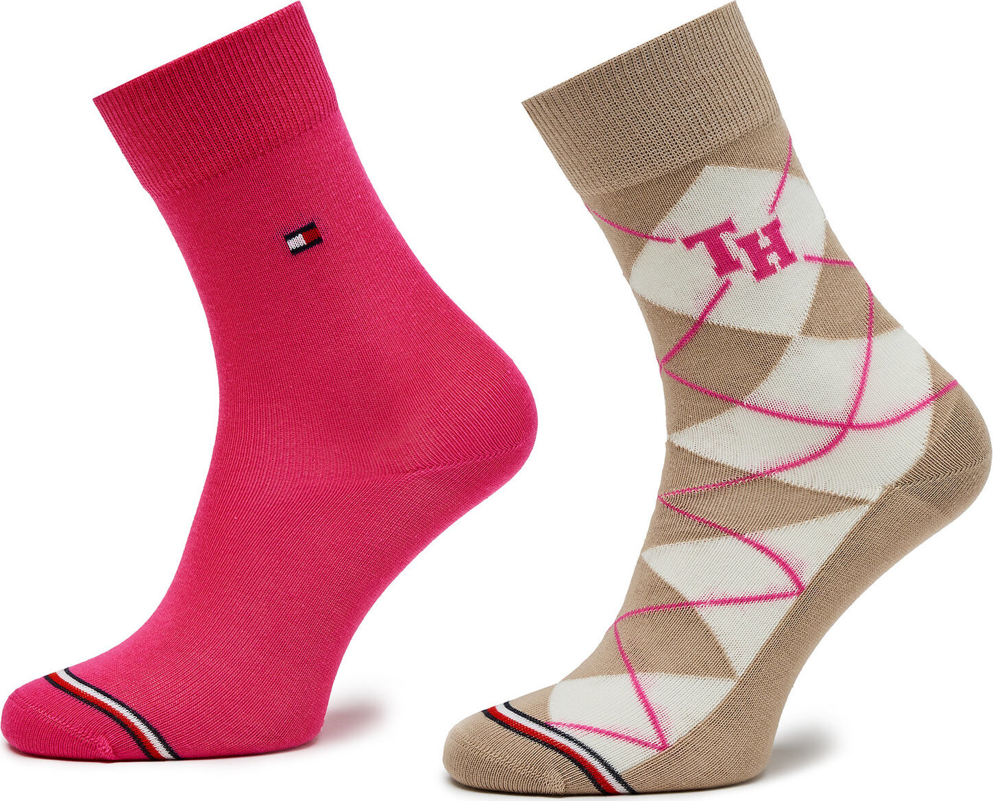 Sada 2 párů dětských vysokých ponožek Tommy Hilfiger 701224987 Sand/Pink Combo 002